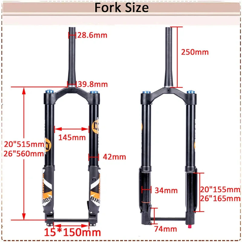 20/26er MTB Electric Bike Air Suspension Fork DH Bicycle Tapered