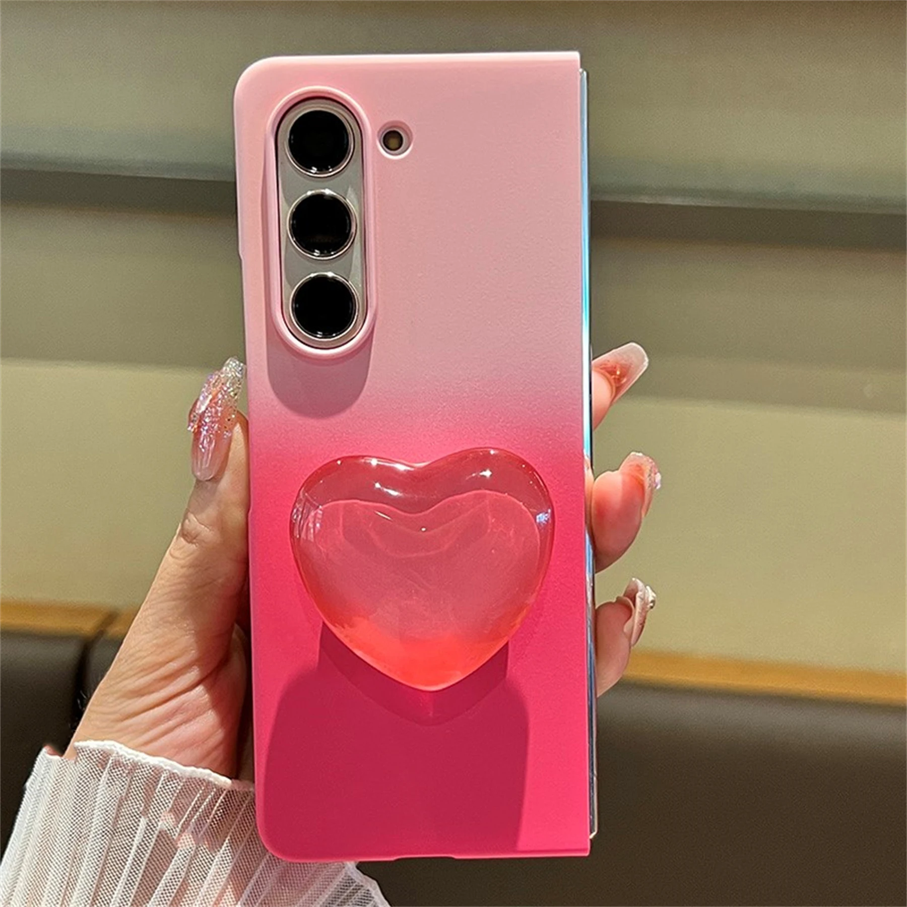 Luxury Korean Love Heart Gradient Stand Case in Candy Colors