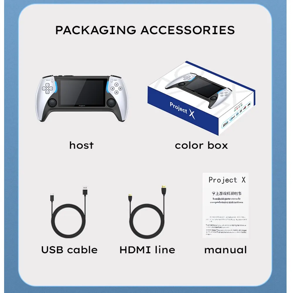 thumbnail image 1 of Consola de juegos portátil PROJECT-X con pantalla IPS de 4,3 pulgadas, reproductor de videojuegos portátil, consola de juegos HD, 2 controladores, regalos para niños, 1 of 5