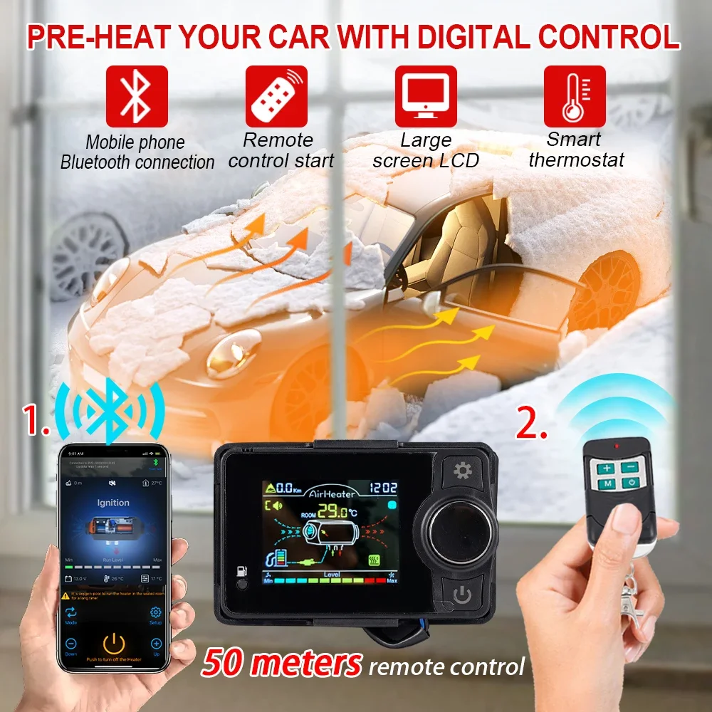 Car Heater Accessories-12V&24V 5KW Auto Air Diesel Parking Heater Accessory Set Bluetooth Motherboard Switch Remote Control Wiring Harness