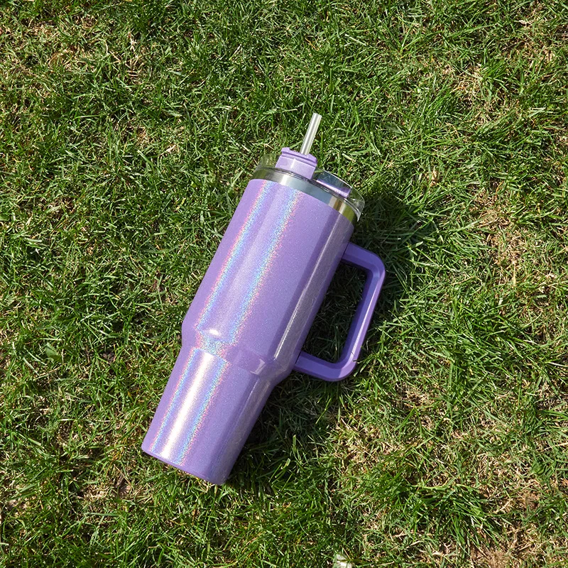 thumbnail image 1 of Custom 40 oz Tumbler With Handle Lid and Straw Insulated Rainbow Paint Stainless Steel Travel Mug Iced Coffee Cup Car Travel Mug, 1 of 5