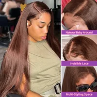 13x4 4 #   Perruques Lace Front Marron Chocolat en Cheveux Humains pour Femmes, Perruque Frontale HD Lisse avec Fermeture en Cheveux Humains, Cheveux Vietnamiens 3