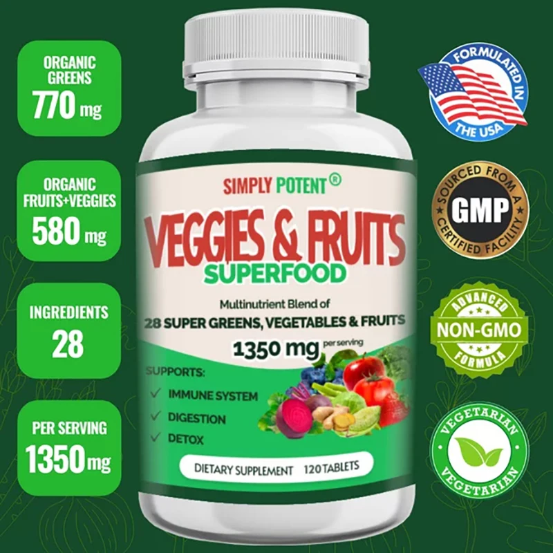Super Greens Extract of 28 Organic Vegetables and Fruits, Antioxidant