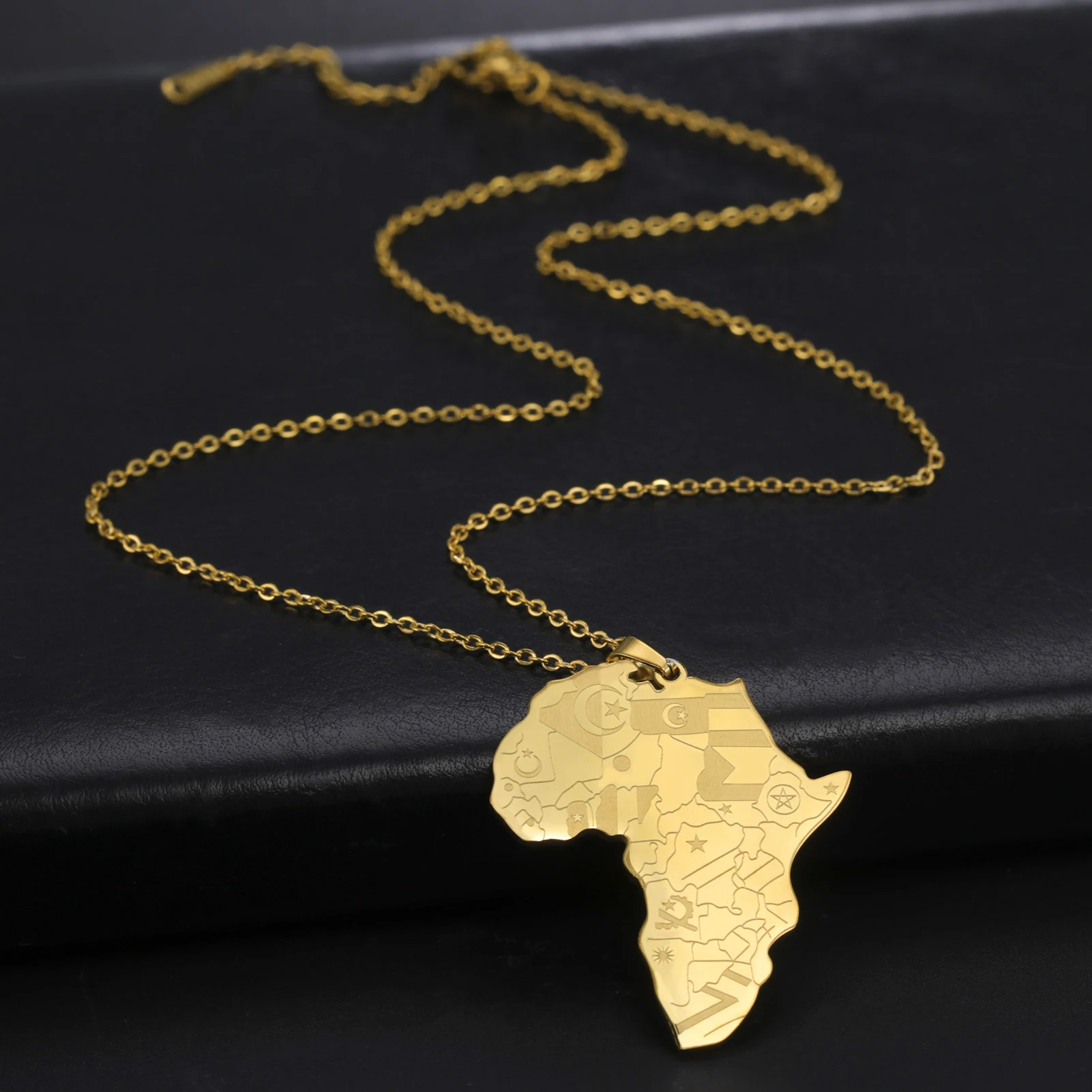 Africa Map Pendant Necklace – Stainless Steel, Unisex, Gift Ready In Velvet Bag