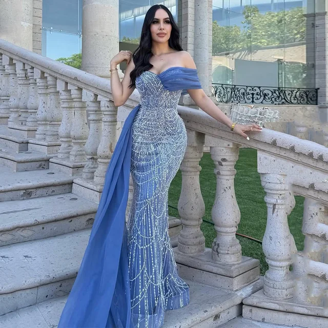 Luxury Woman Evening Dress Customized Sweetheart Off Shoulder Beading Sequined Mermaid Party Gown Saudi Arabian Prom Dresses 5