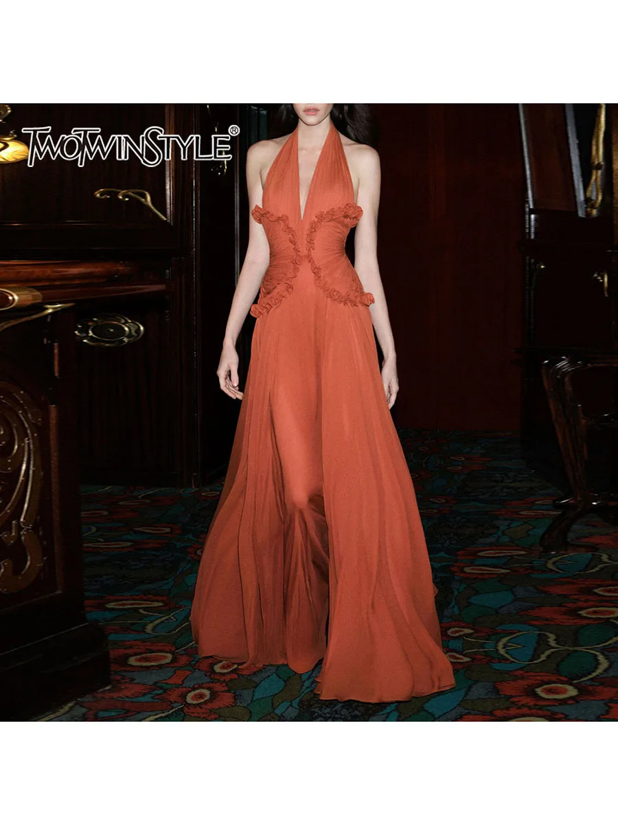TWOTWINSTYLE Temperament Long Dresses for Women Halter Sleeveless Backless Tunic Spliced Folds Sexy Dress Female Clothing New - AliExpress 200000345 TWOTWINSTYLE Temperament Long Dresses for Women Halter Sleeveless Backless Tunic Spliced Folds Sexy Dress Female Clothing New - AliExpress 200000345