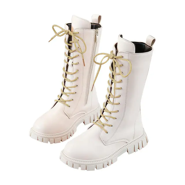 Bottes d'hiver antidérapantes pour adolescentes, bottines gothiques Punk, usage quotidien, bottes de Combat en simili cuir mi-mollet avec fermeture éclair latérale 1