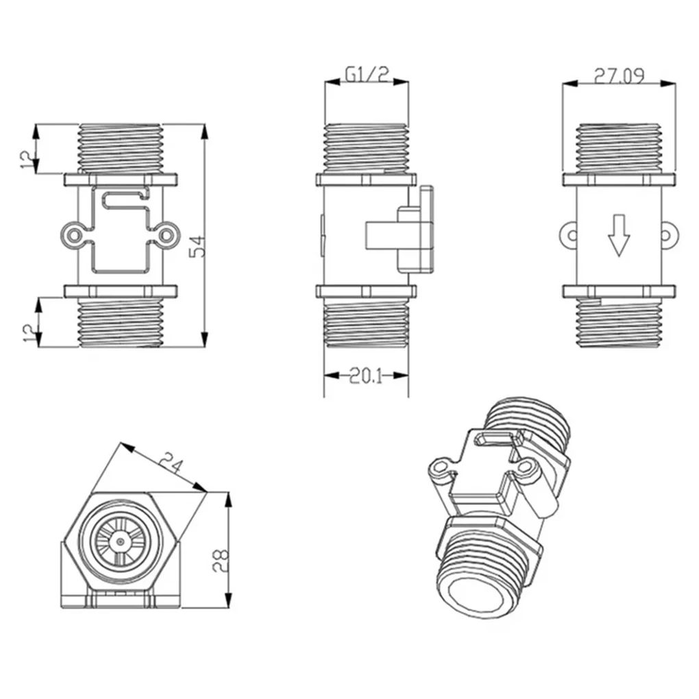 DN15 Hall Water Flow Sensor G1/2 Transparent Visual Turbine Flow Meter Nylon Liq