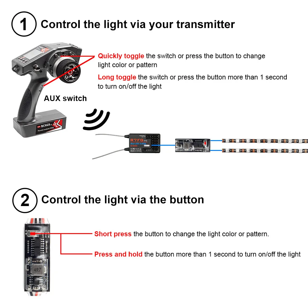 Kit d'éclairage LED RC complet, comprenant deux bandes lumineuses et un contrôleur pour modélisme