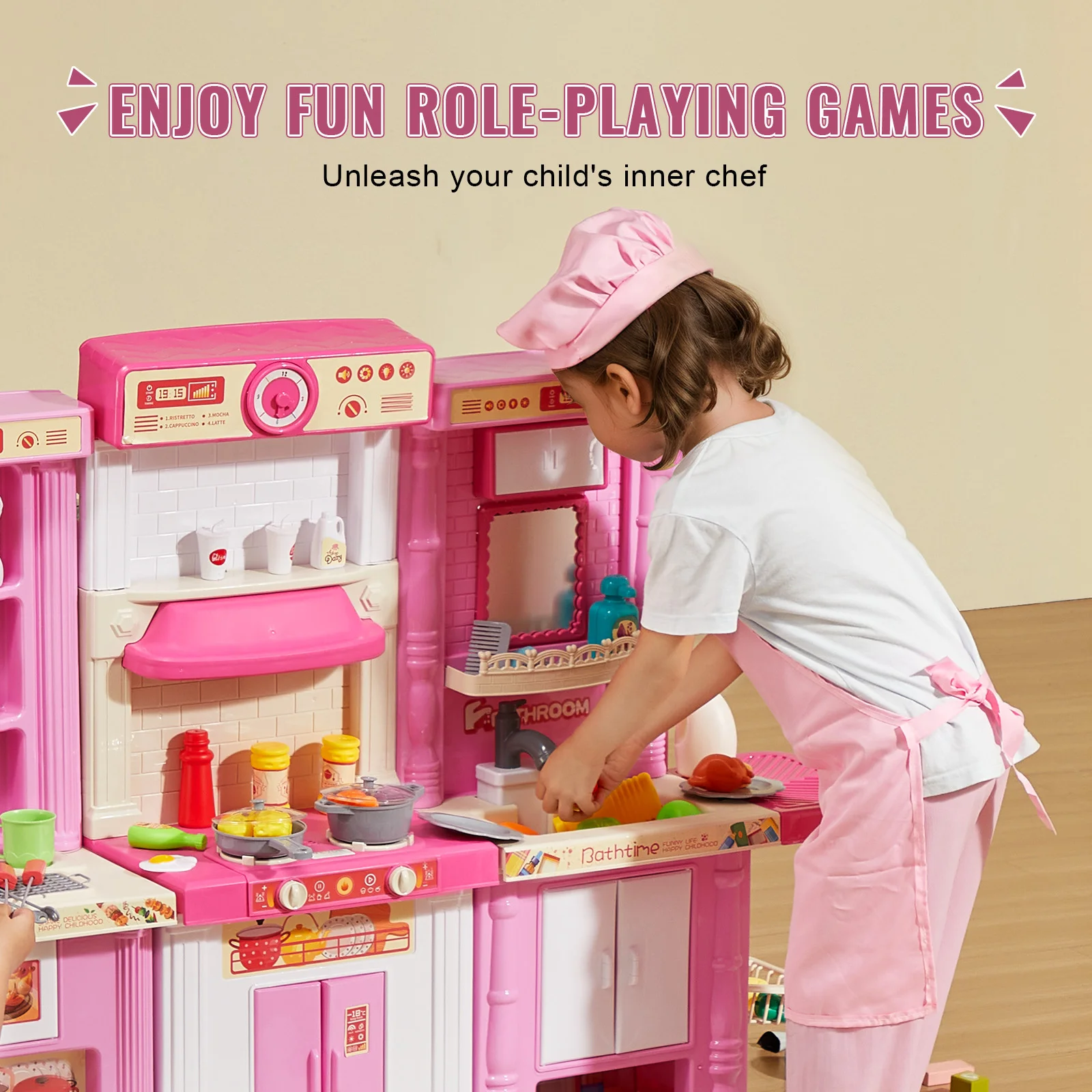 VEVOR Kitchen Cooking Toys for Kids 74 PCS  Chef Playset with Sounds & Lights Ages 3+ Children's Play House Toddlers Kitchenware 6