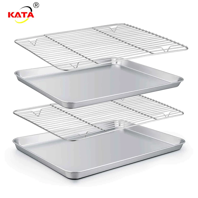 304 Flat Bottom Stainless Steel Square Tray Baking Pan Multifunctional  Dessert Straight Edge Baking Tray Kitchen Storage Tools - AliExpress