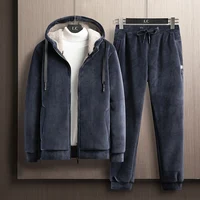 Sweat-shirt à capuche + pantalon 2 pièces ensembles hommes ensemble sport costume polaire épaissi vêtements de sport décontracté hommes survêtement hiver mâle survêtement 2