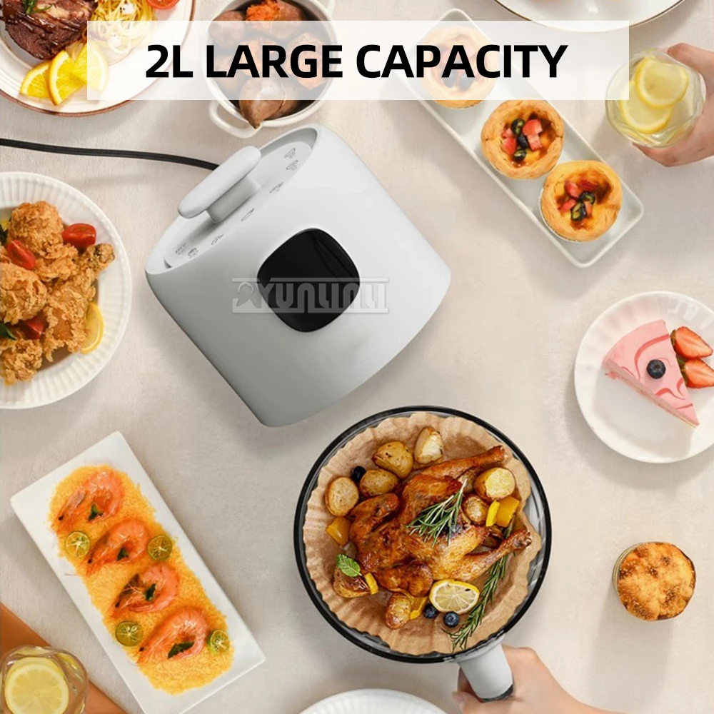 Household Visual Air Fryer 2L Mini Portable Air Fryer Cup 700W Automatic Glass