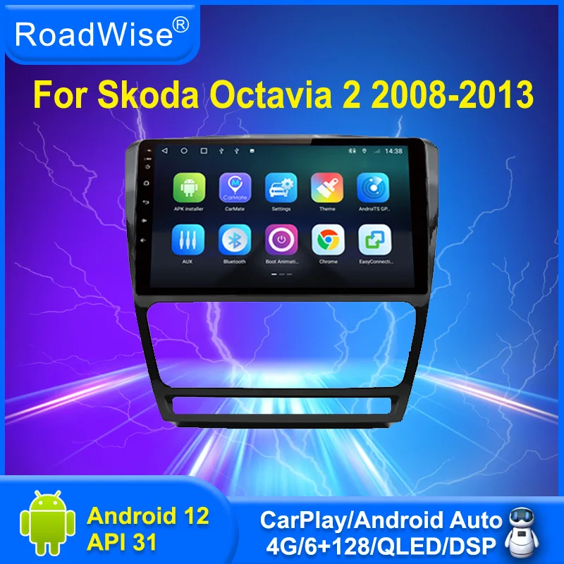 Автомагнитола Roadwise Android 12, мультимедийный плеер для Volkswagen, Skoda Octavis 2, A5 2007-2013, 2014, 4G, Wi-Fi, GPS, DVD, автостерео, 2Din