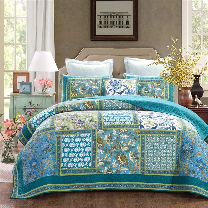 thumbnail image 1 of Juego de edredón de algodón con diseño de patchwork, colcha acolchada retro para cama, manta acolchada, cubrecama a cuadros, funda para cama tamaño queen y king, 3 piezas, 1 of 5