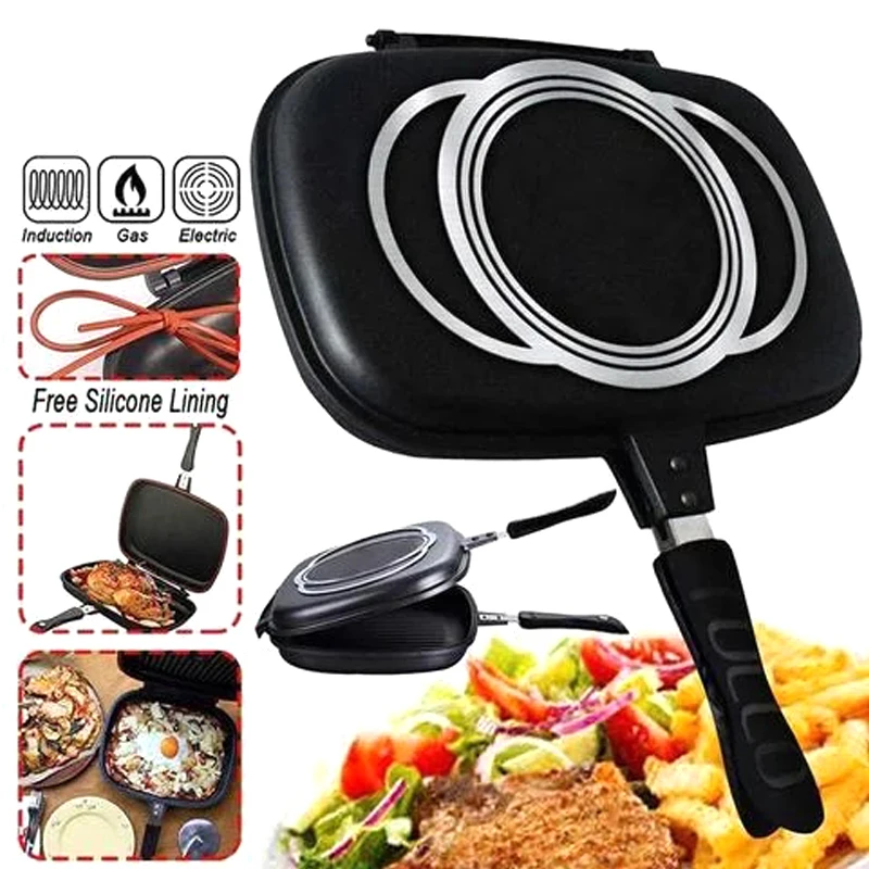 Double Sided Nonstick Frying Pan - Reversible Grill & Sandwich Maker For Kitchen & Camping