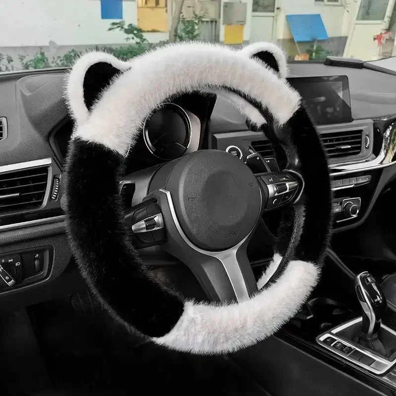 Winter Plush Car Steering Wheel Protective Cover Universal Non-slip Soft Cute Cat Ears Plush Steering Wheel Cover Dropshipping
