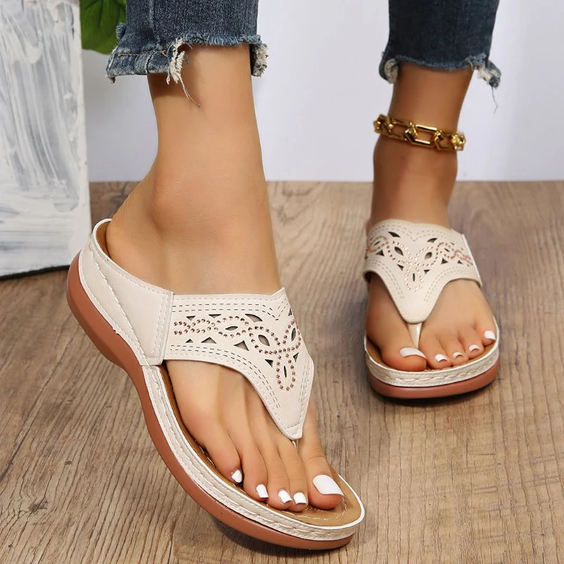 Clip Toe Wedge Sandals Women Summer Thick Platform Beach Sandals Plus Size 44 Low Heels Gladiator Sandalias