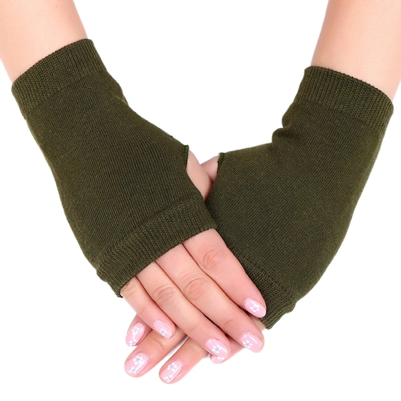 

Unisex Half Finger Gloves Winter Stretchy Knit Solid Color Fingerless Gloves Cotton Short Hand Warmer with Thumb Hole