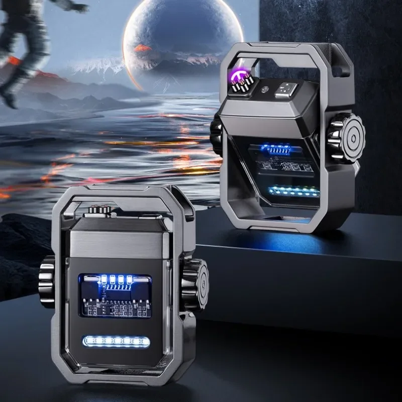 

Электрическая импульсная двойная дуга уличная ветрозащитная Быстрая зарядка Type-C Зажигалка из сплава Mecha спиннинговый инструмент для мужчин