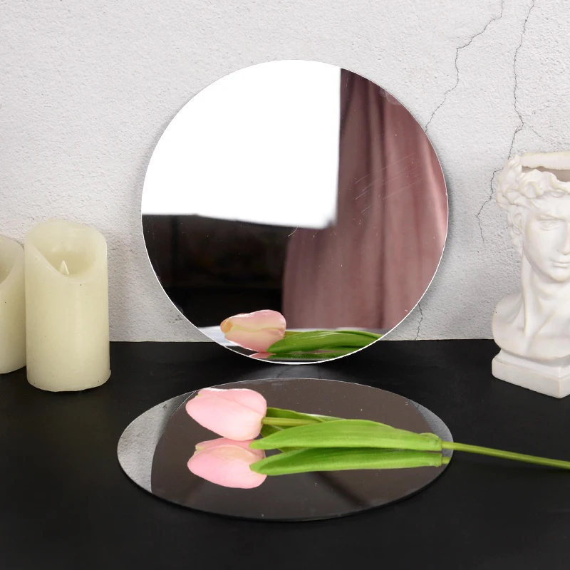 Round Mirror Glass Tray DIY Acrylic Candle Plates Dining Table Centerpiece Decor Hotel Home Wedding Celebration Party Decoration 2