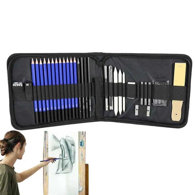 

Sketching Pencils 33 PCS Sketch Pencil Set Knead Eraser Pencil Sharpener Charcoal Sticks 12 Graphite Pencil Pencil Extender Art