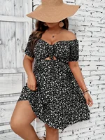 Plus Size Summer Women Elegant Floral Print Dress Casual Vacation Off the Shoulder Strapless Dresses - Image 5