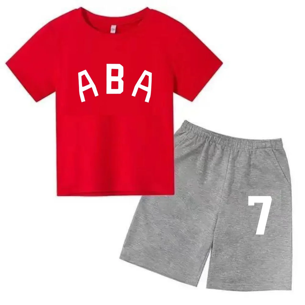thumbnail image 1 of Ropa de bebé con estampado de letras para niños y adolescentes, conjunto de camiseta y pantalones cortos de verano de 2 piezas, conjunto informal de manga corta para niños y niñas, 1 of 5