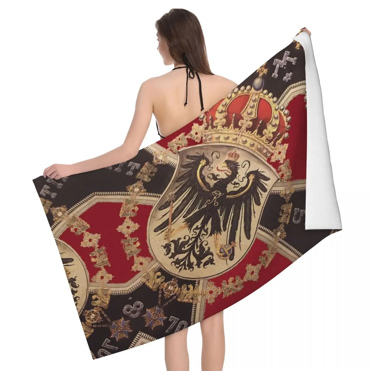 

German Eagle and Iron Cross of Prussia Absorbent Microfiber Beach Towel Kingdom of Prussia Flag Home Decor Travel Women Men Gift