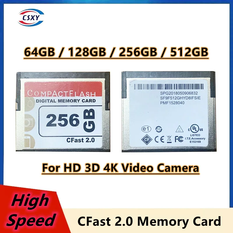 

Original CFast 2.0 512GB 256GB 128GB 64GB Memory Card 525MB/s Flash Card MLC CFast Memory Card For Full HD 3D 4K Video Camera
