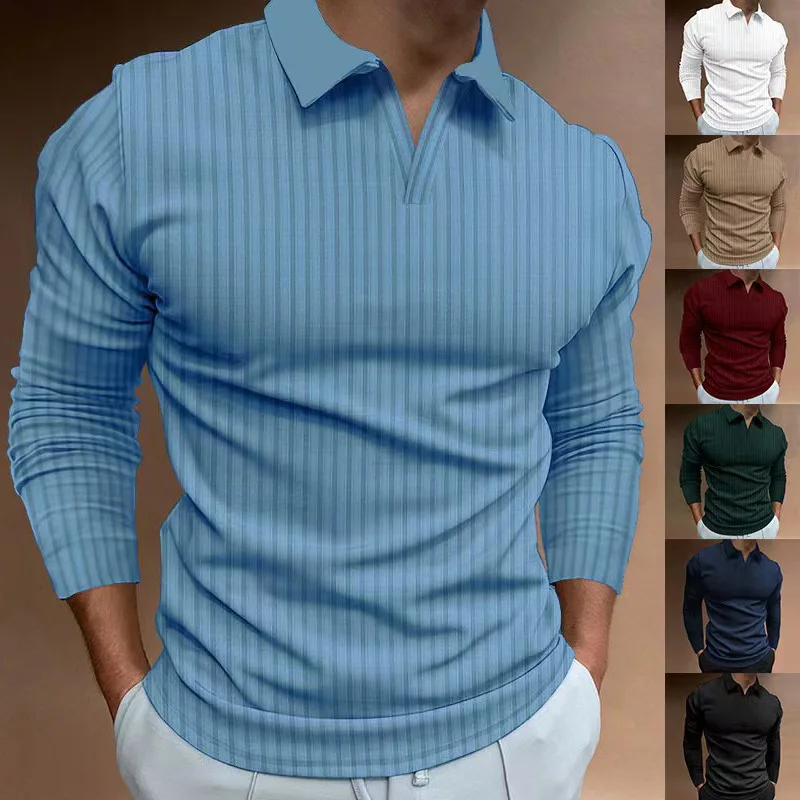 Men Long Sleeve Striped Knitted Tshirts Casual Tee Tops