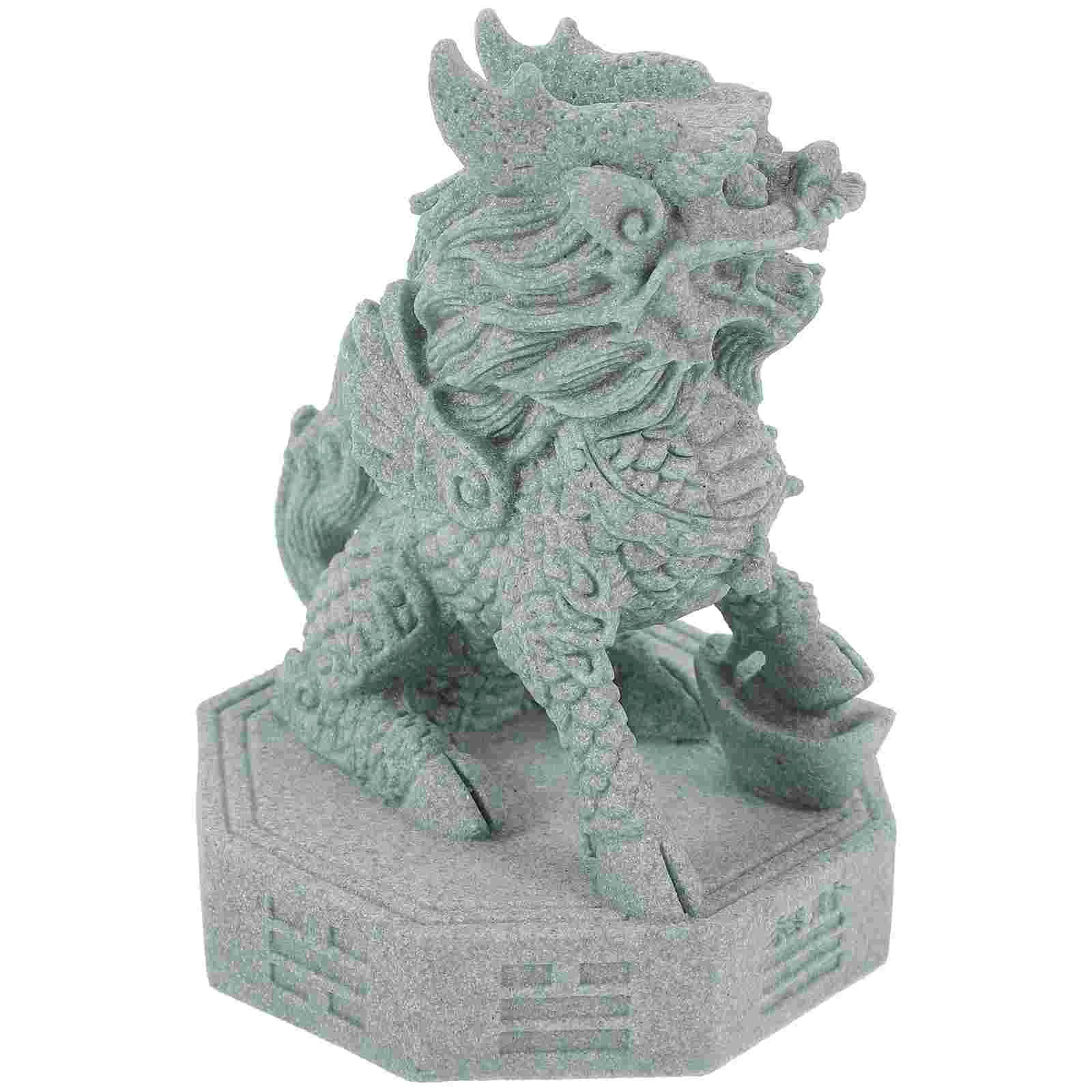 

Qingsha камень Единорог Kylins статуэтки ремесла декоративная модель животные декор скульптура статуя зеленый песчаник