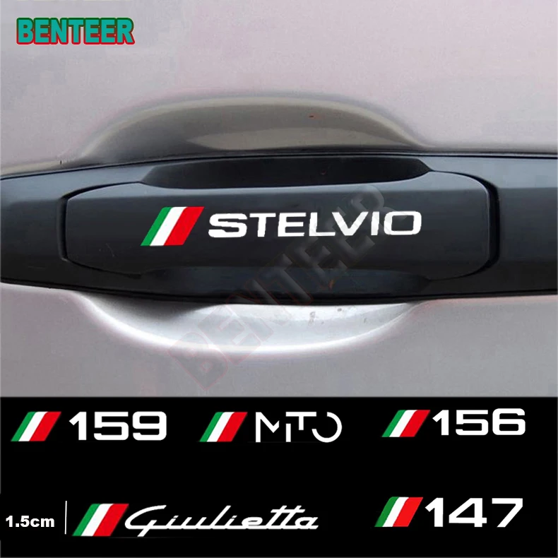 

4pcs Car door handle sticker For Alfa Romeo 159 147 Giulietta Stelvio 4C MITO 156 Giulia Sportiva TI Auto Accessories
