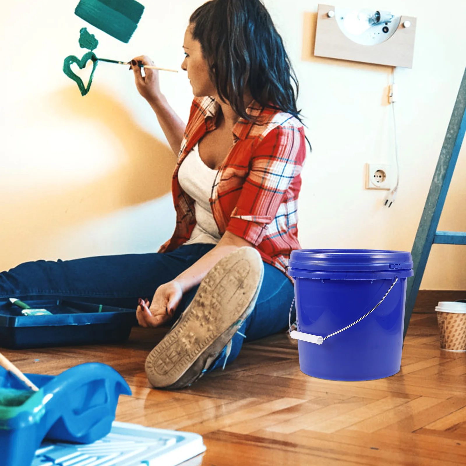 Plastic Bucket With Handle Lid Paint Storage Bin For Art Painting Pigment Container Round Empty Paint Can Outdoor Use