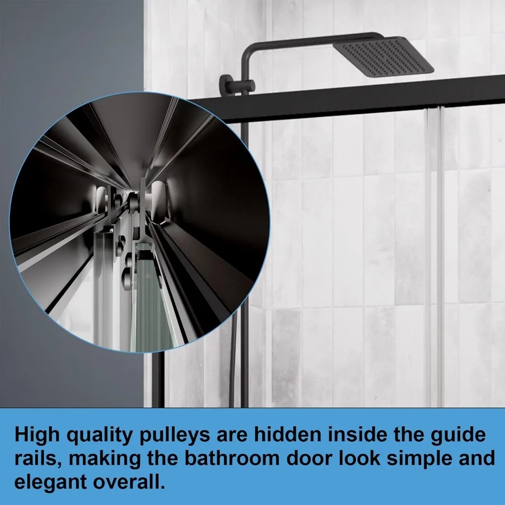 44-48" W X 70" H Semi-Frameless Double Sliding Shower Door with 1/4'' (6mm) Clear SGCC Tempered Glass, Bypass Shower Enclosure 4