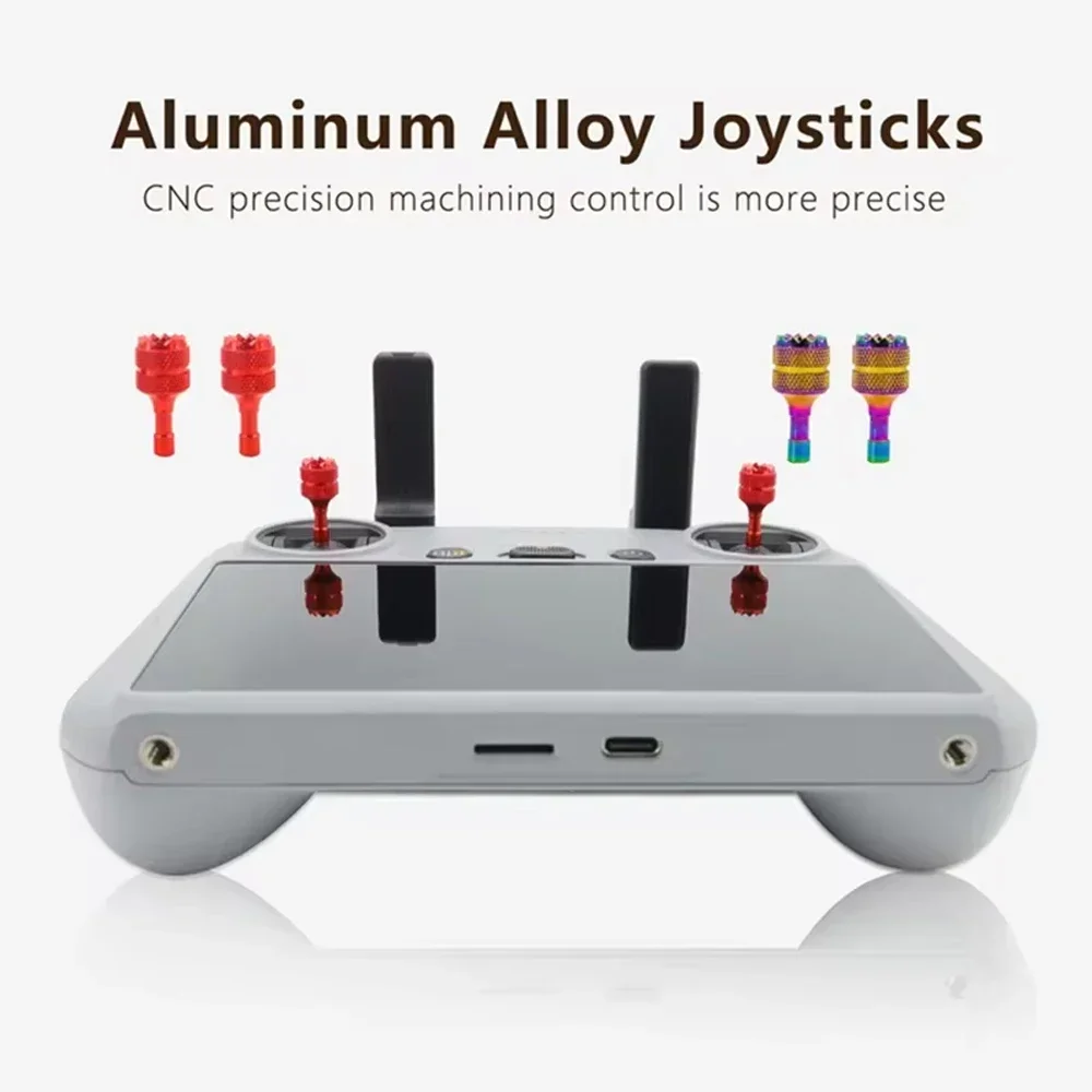 Paire de joysticks en alliage d'aluminium rouge pour DJI RC/RC2, compatibles Mini 4 Pro, Mini 3 Pro, Mavic 3 Classic, Air 3S