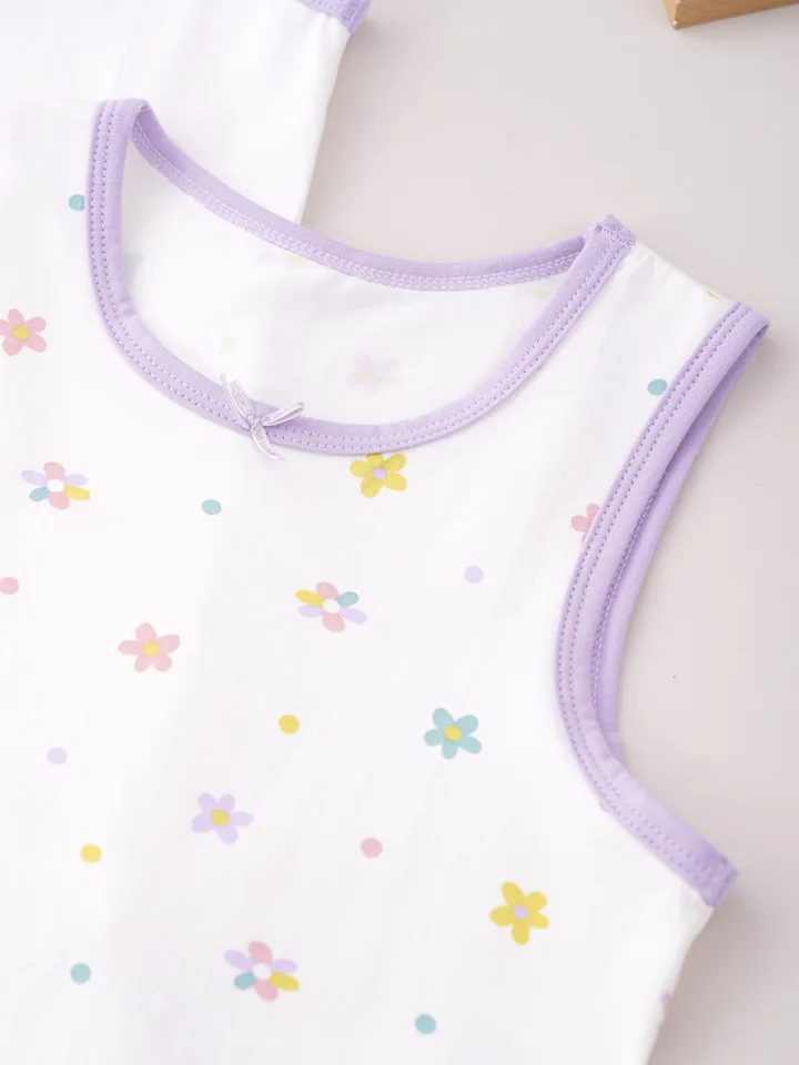 Lot De 4 Débardeurs Fille – Nœuds Et Dentelle / Imprimé Floral – 95% Coton – Tailles Filles