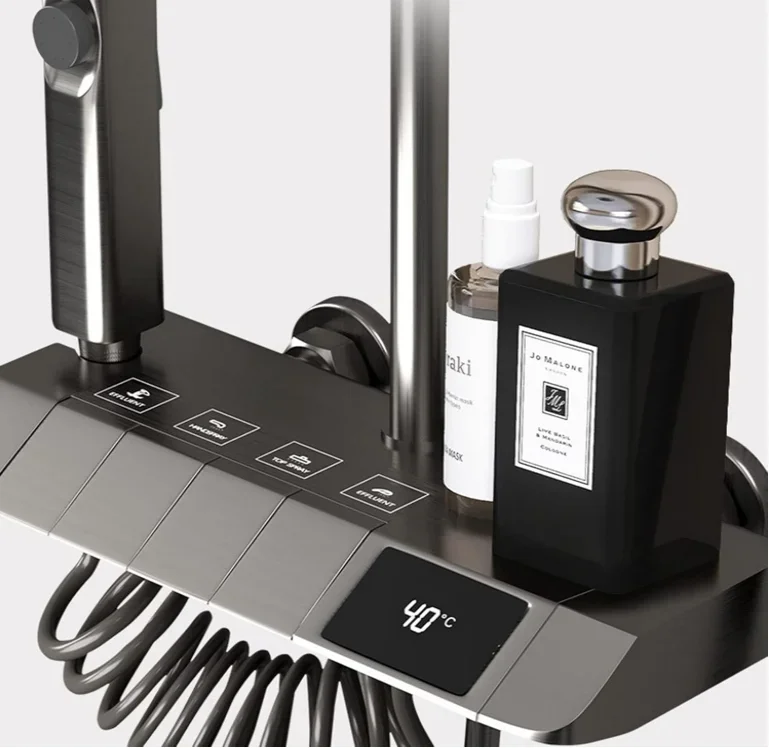 Piano Key Gun Gray Digital Display Shower System 4 Function Bathroom Rain Shower Combo Set with 3 Mode Bidet Sprayer 3