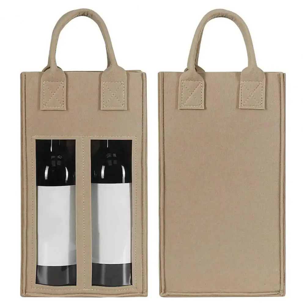 

Festival Wine Bottle Carrier Portable Double Wine Carrier Bag with Shockproof Handle Heavy Duty Felt Reusable Tote for Champagne