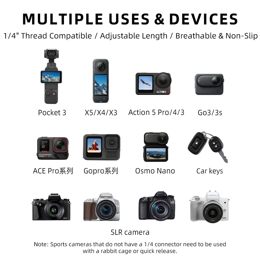 DJI Pocket 4P/4/3/Action5 Pro/6/Insta360 Luna Ultra/X5용 BRDRC 넥 스트랩 분실 방지 크로스바디 로프 랜야드 카메라 액세서리