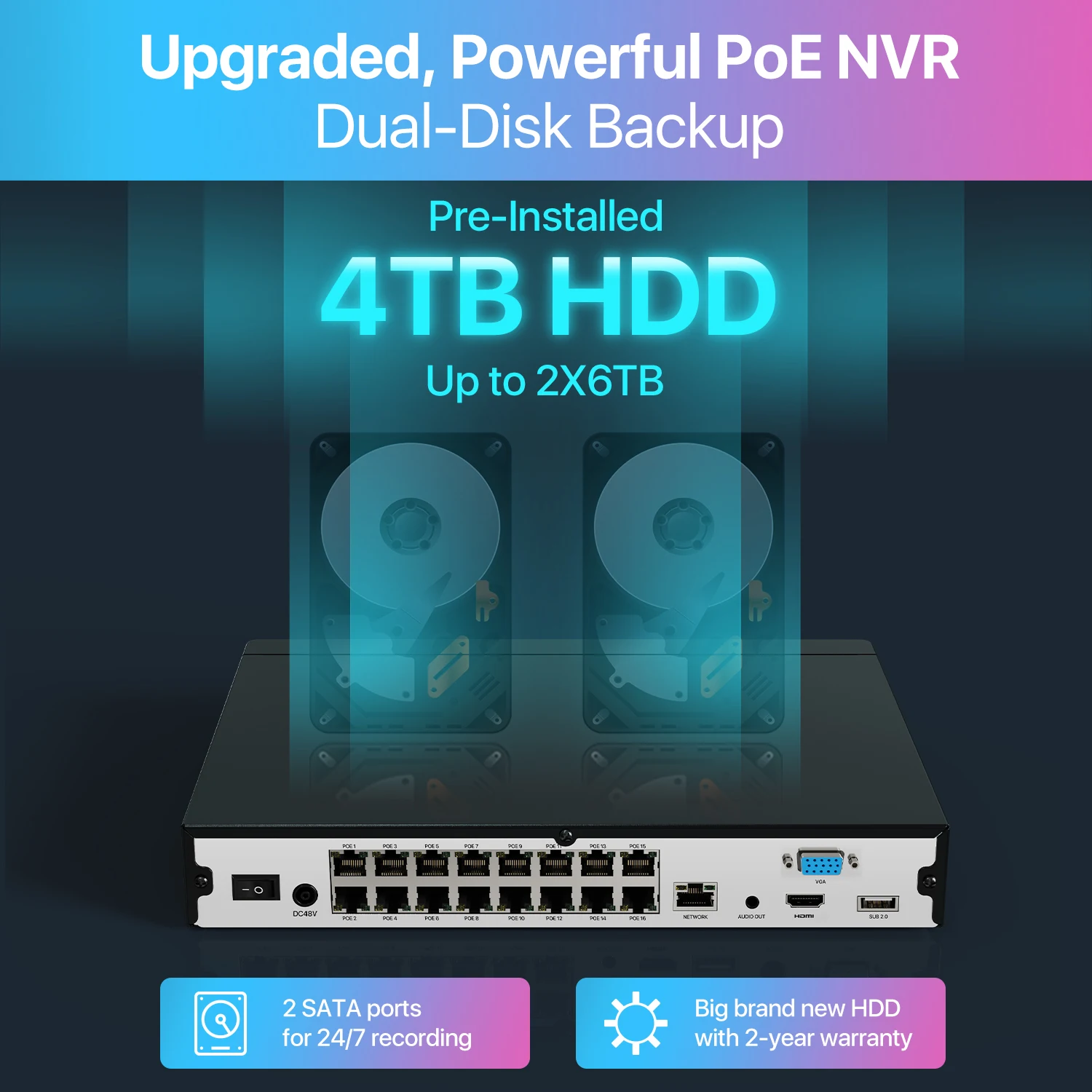 ZOSI 4K 8MP PoE Security Camera System 16 Port 32CH Dual-Disk NVR 4TB AI Detection Audio CCTV Surveillance for Home Business 6