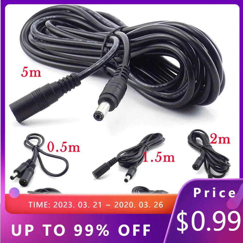 ESCAM Female to Male Plug CCTV DC Power Cable Extension Cord Adapter