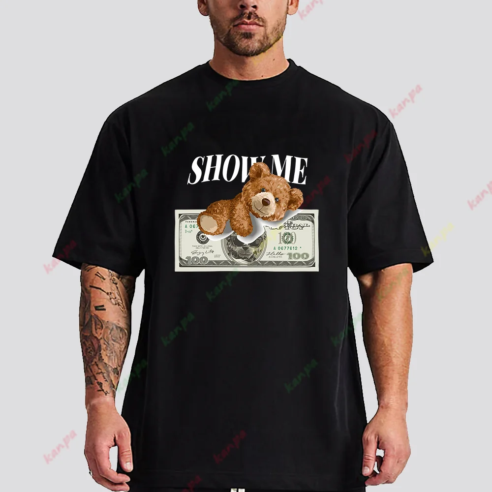 

Men's T-shirt Summer New Cartoon Bear Print Classic Men's 5XL Short-sleeved Fashion Versatile Trend Cotton T-shirt oversize 6XL