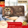 Kawaii Cartoon Owl Pattern women's PU Leather Wristlet Clutch portafoglio per cellulare portafoglio Multi Card Organizer portafo 1