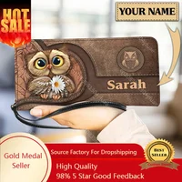 Kawaii Cartoon Owl Pattern women's PU Leather Wristlet Clutch portafoglio per cellulare portafoglio Multi Card Organizer portafo 1