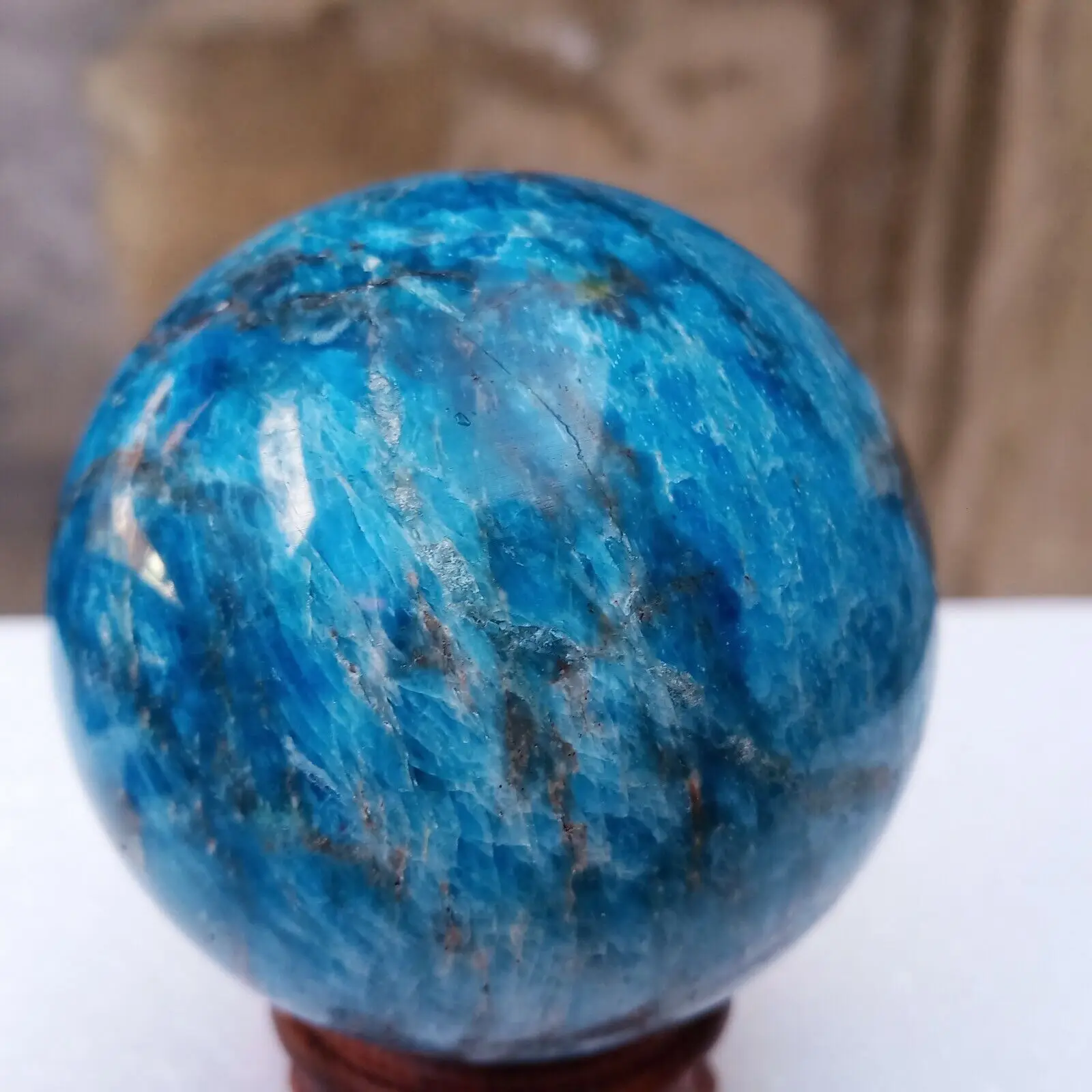 

Natural Polished Blue Apatite Crystal Ball, Healing Feng Shui Decoration, High Quality