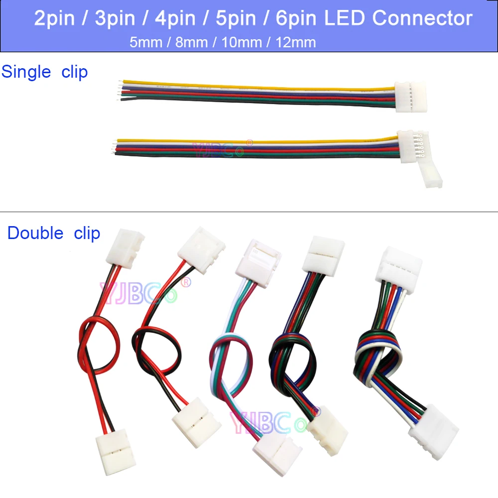 

5pcs LED Welding free connector clip 2pin 3pin 4pin 5pin 6pin LED Connector with Cable For 5050 3528 RGB RGBW WS2811 LED strip