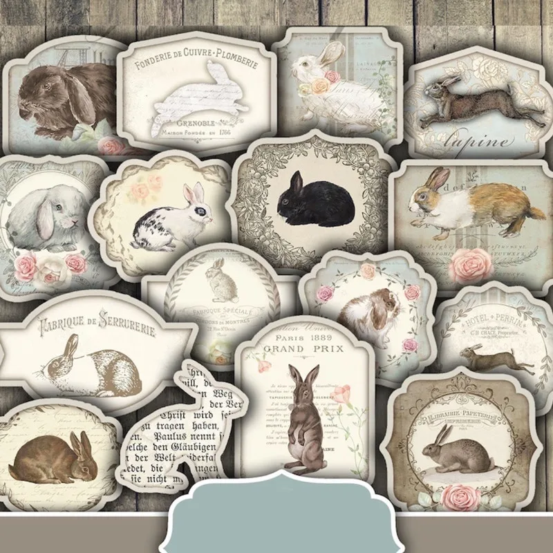 16Pcs/Pack Vintage Cute Rabbits Sticker DIY Craft Scrapbooking Album Junk Journal Decorative Stickers