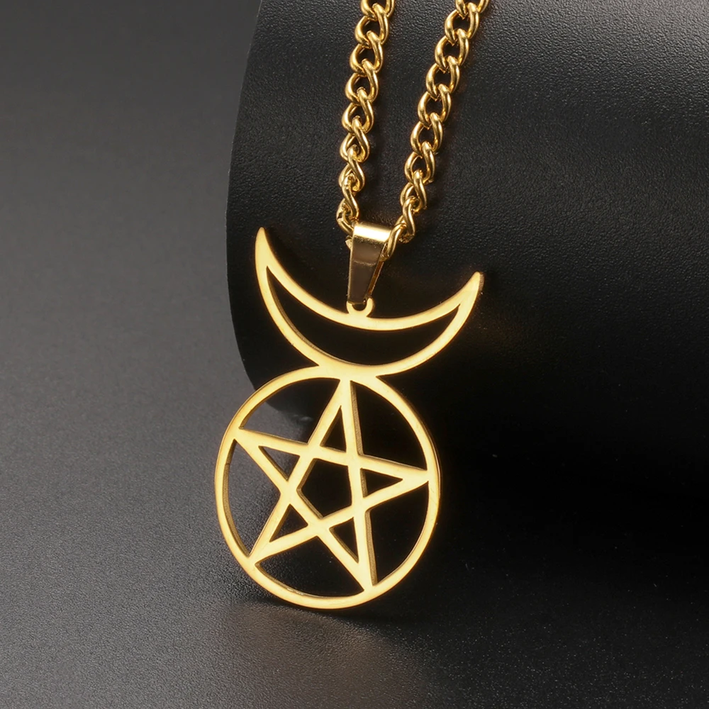 Dawapara gehörnter Gott cernunnos Siegel Anhänger Halskette Pentagramm dreifache Göttin Symbol Edelstahl Wicca Schmuck – Detail 11