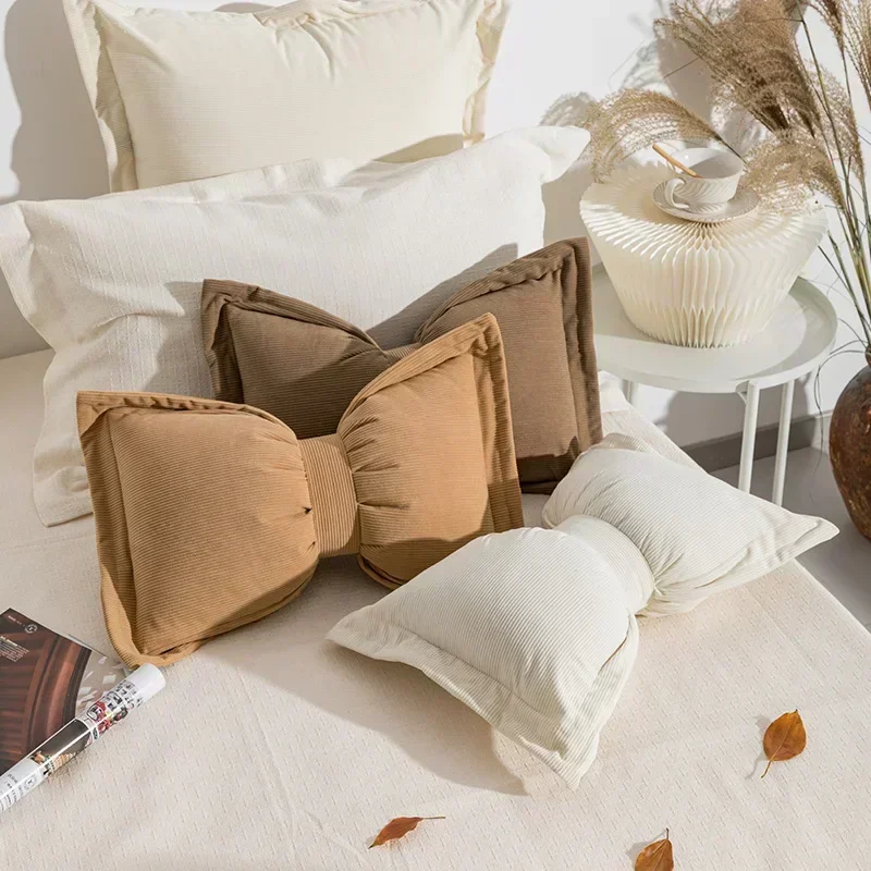 Ins Cute Bow Cushion Solid Color Princess Seat Chair Cushion Sofa Decorative Throw Pillows Pompom Cushions sofa cushion sofa pillow